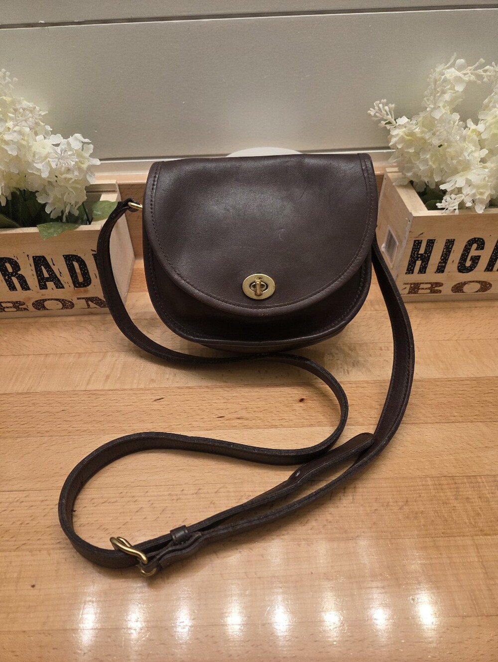 Vintage COACH Watson Mahogany Brown Leather Small Flap Crossbody Bag #9981